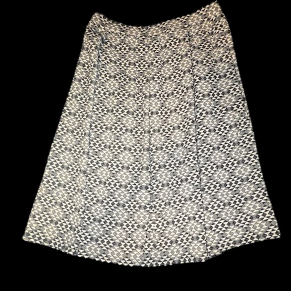 JOE B Geometric Black and White Pleated Medium Knee length Skirt A Line